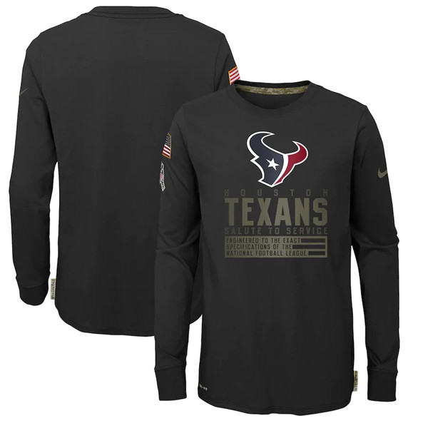 Youth Houston Texans 2020 Black Salute To Service Sideline Performance Long Sleeve T-Shirt